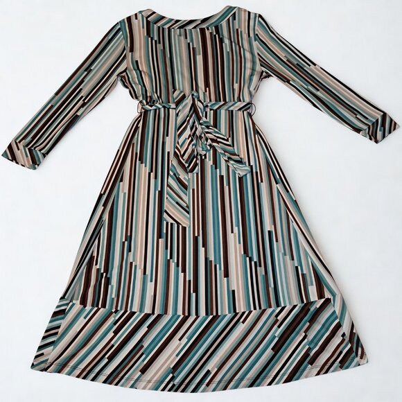 BCBG Max Azria Womens Blue Brown White Striped Dress Size Large - Picture 5 of 7